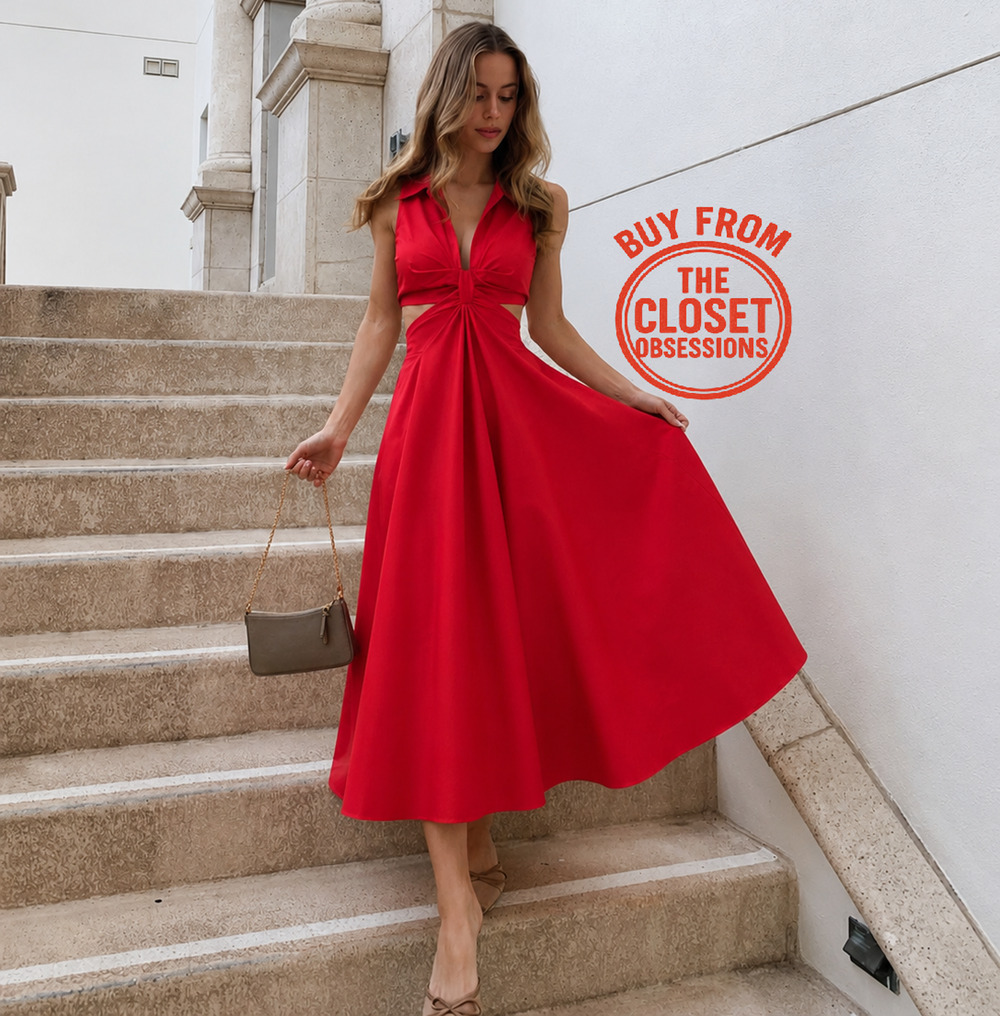 Mango NWT Red Cotton Cutout A-Line Maxi Dress 6 8